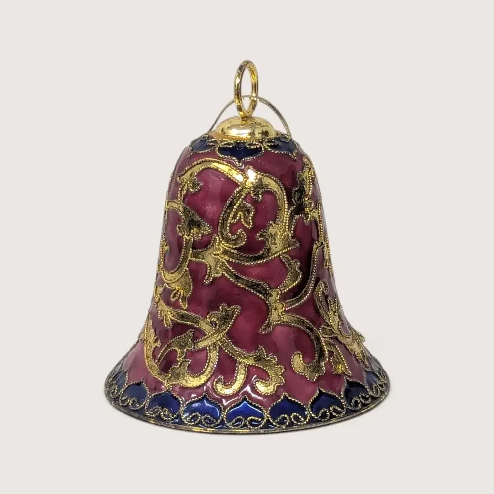 Vintage Cloisonne Style Enamel Gold Filigree Bell Ornament